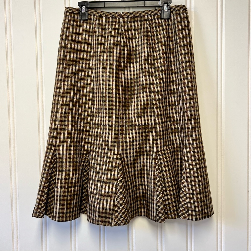 Talbots Wool Plaid Skirt Size 10 NWT Brown Tweed A-Line Flare Lined Classic - Picture 5 of 9